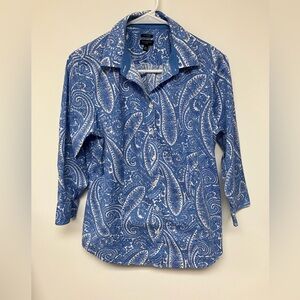 Talbots Blue and White Paisley Women’s Blouse, 10P